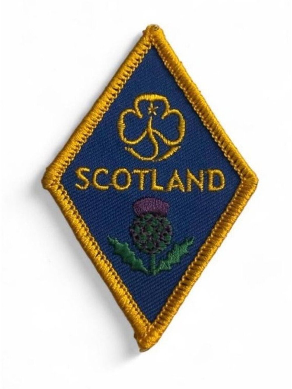 Vintage Girl Scouts Scotland Embroidered Sew-On Patch Blue Yellow Diamond